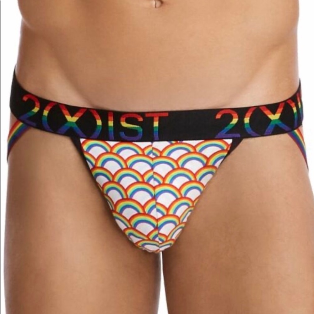 2(X)IST 188219 Mens Pride Cotton Stretch Jock Strap Underwear Rainbow Size Small